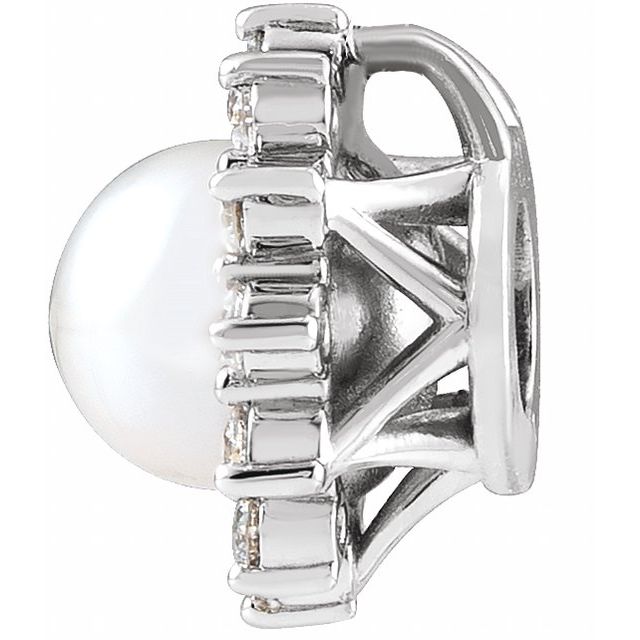 Round Cultured White Akoya Pearl & 1/6 CTW Natural Diamond Halo-Style Pendant