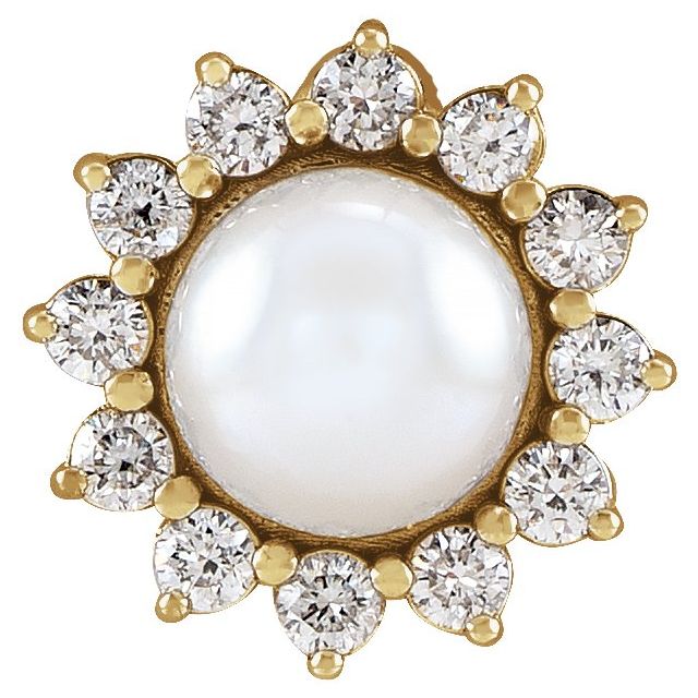 Round Cultured White Akoya Pearl & 1/6 CTW Natural Diamond Halo-Style Pendant