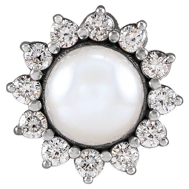 Round Cultured White Akoya Pearl & 1/6 CTW Natural Diamond Halo-Styl..