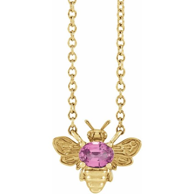 Oval Natural Pink Sapphire Bee Necklace