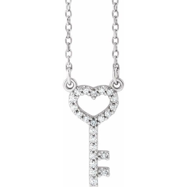 Round .08 CTW Natural Diamond Heart Key 16 1/2" Necklace