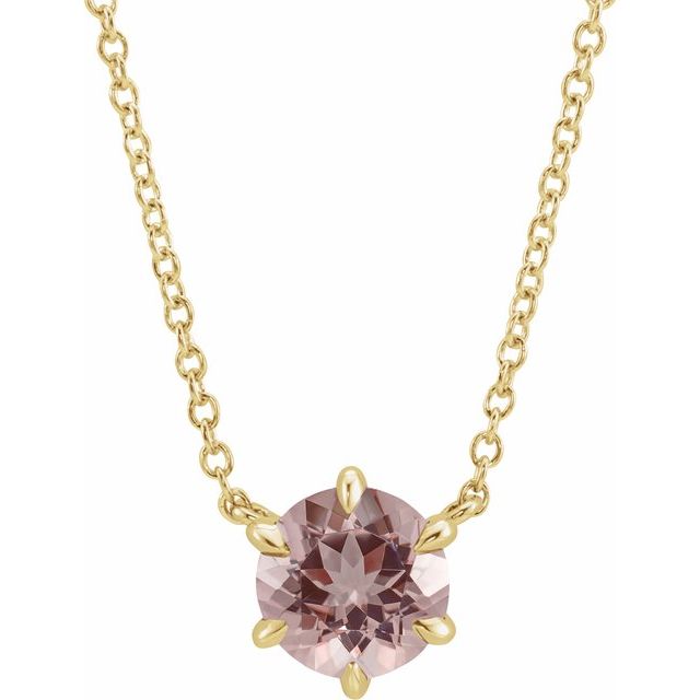 Round Natural Pink Morganite Solitaire Necklace