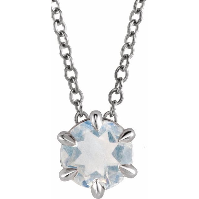 Round 4mm Natural Blue Moonstone Solitaire Necklace