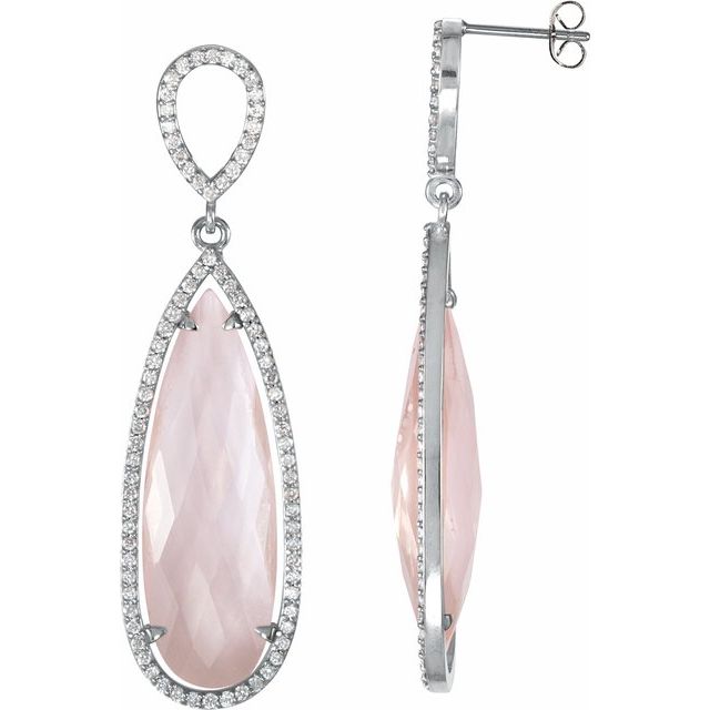 Pear Natural Rose Quartz & 3/4 CTW Natural Diamond Earrings