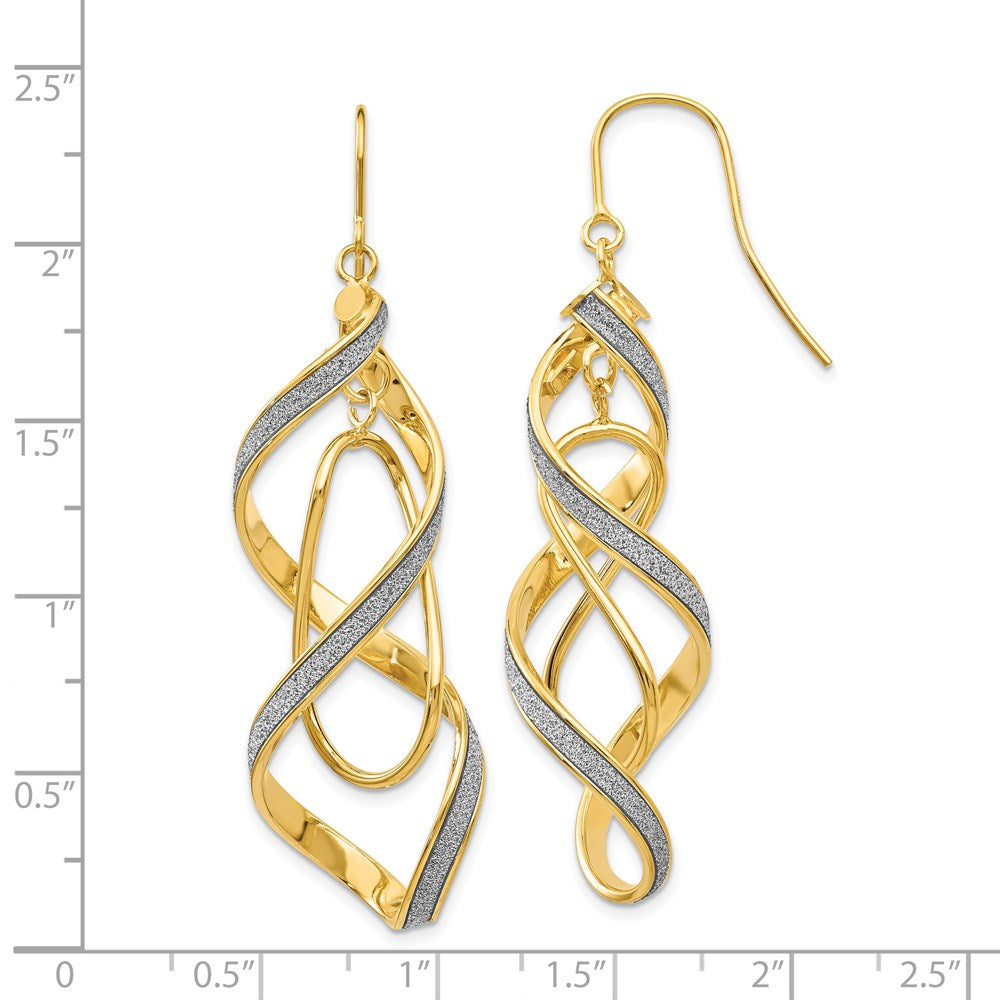 Polished Glitter Infused Spiral Dangle Earrings in 14k Yellow Gold