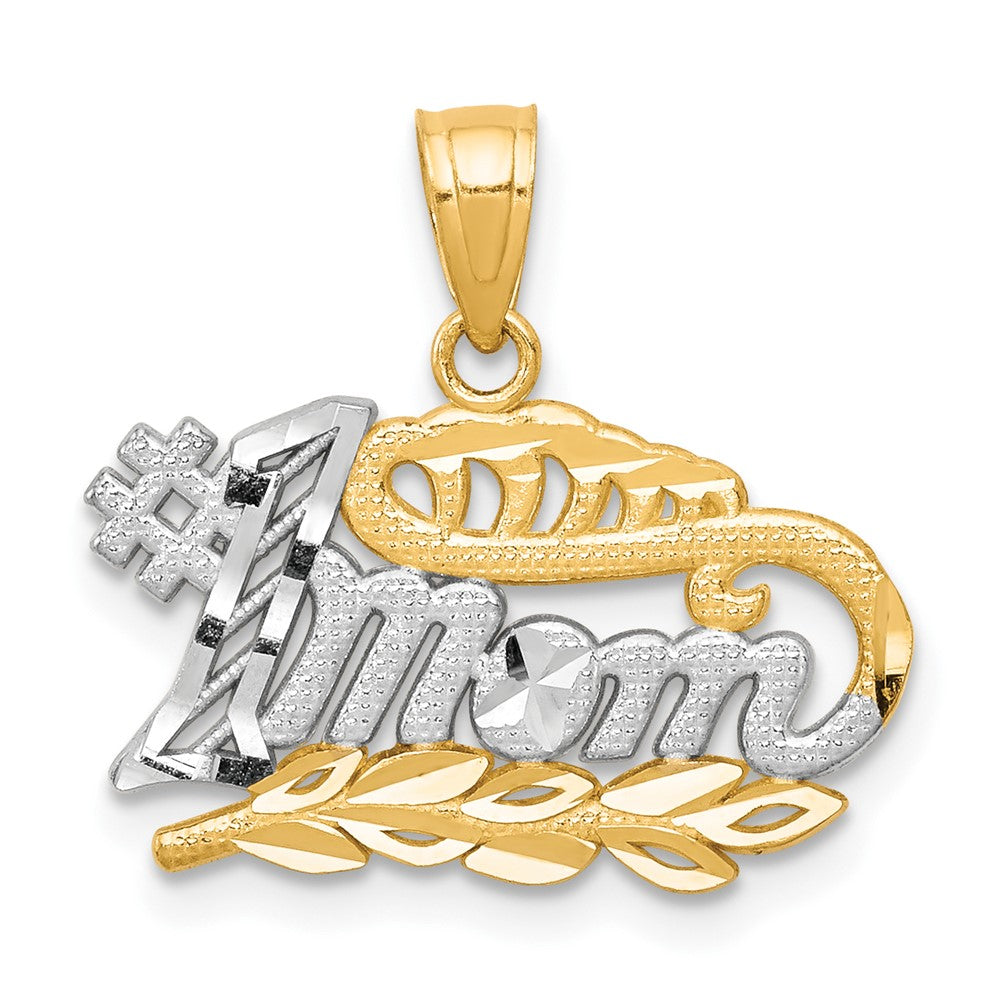 #1 MOM Charm in Rhodium-Plated 10k Yellow Gold