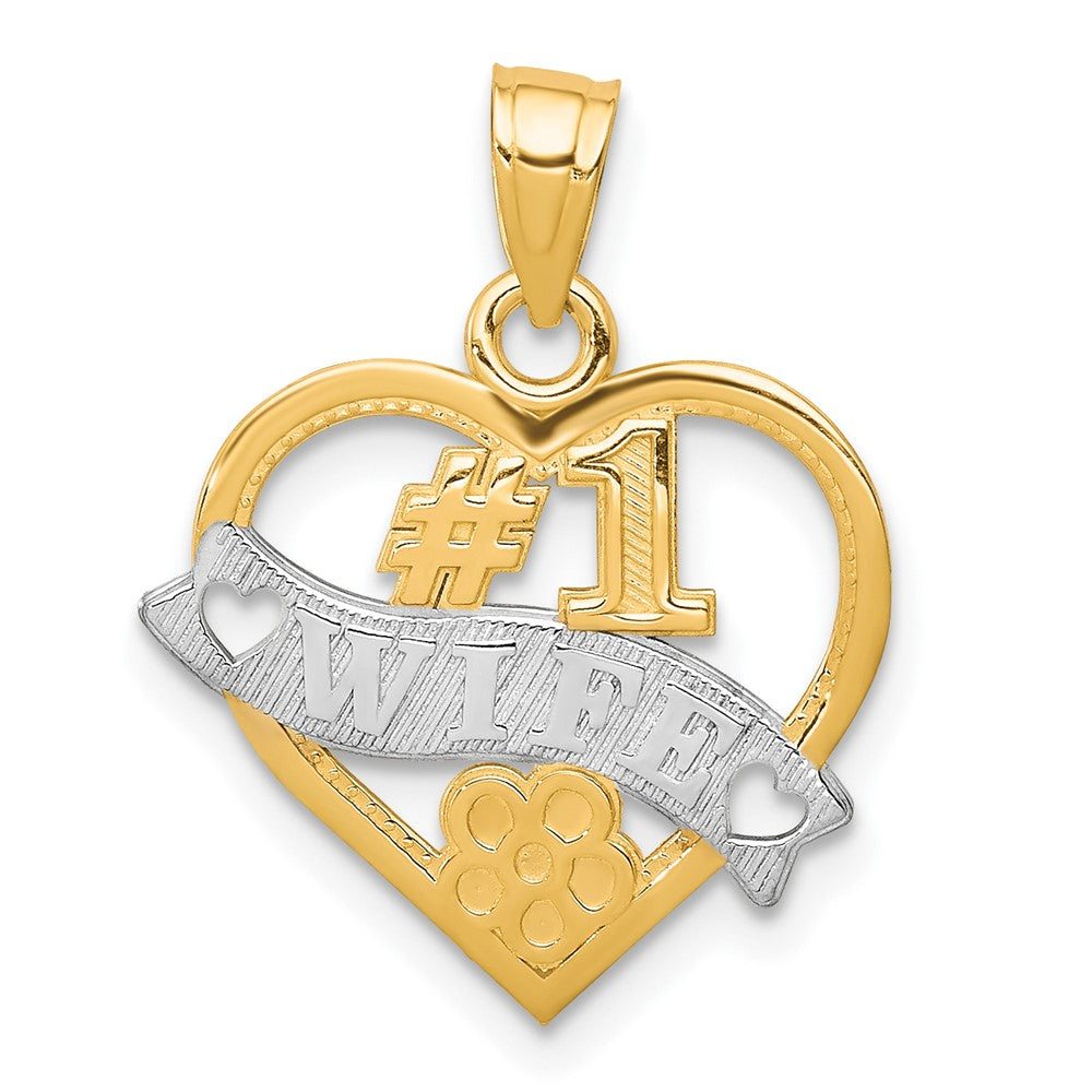 #1 WIFE Heart Charm in Rhodium-Plated 10k Yellow Gold