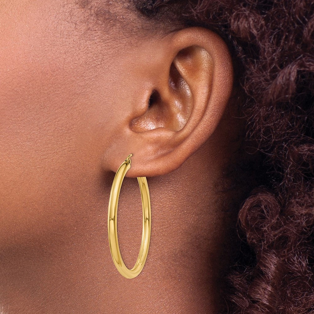 Polished 3mm Tube Hoop Earrings in 10k Yellow Gold