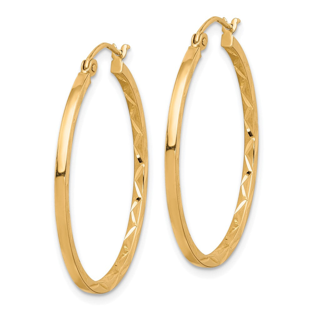 1.5x30mm Diamond Cut Hoop Earrings in 10k Yellow Gold