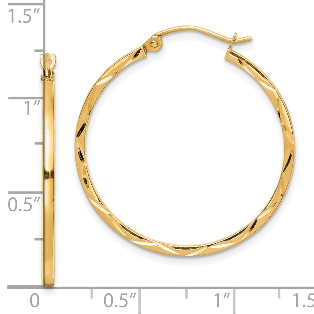 1.5x30mm Diamond Cut Hoop Earrings in 10k Yellow Gold