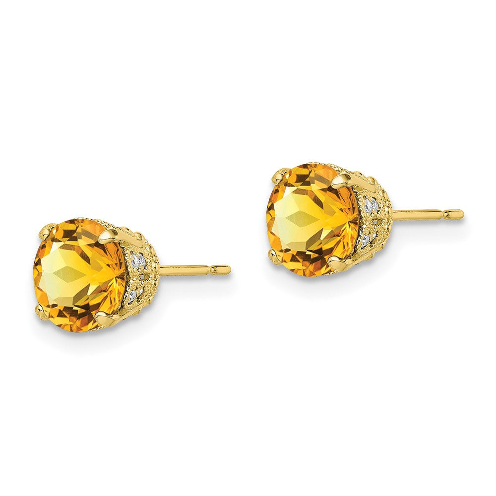 Tiara Collection Polished Diamond Citrine Post Earrings in 10k Yellow Gold