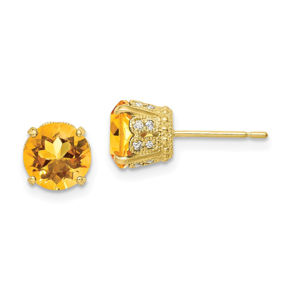 Tiara Collection Polished Diamond Citrine Post Earrings in 10k Yellow Gold