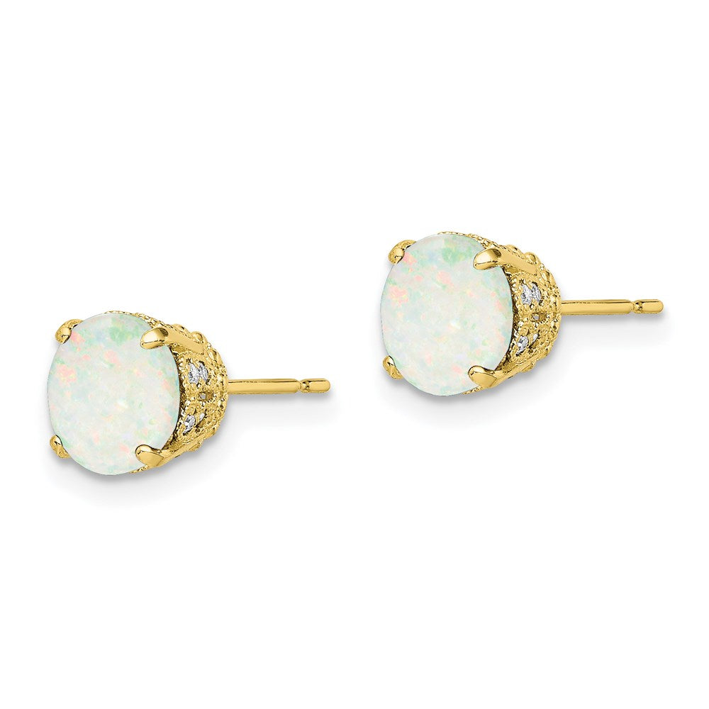 Tiara Collection Polished Diamond Lab Created Opal Post Earrings in 10k Yellow Gold