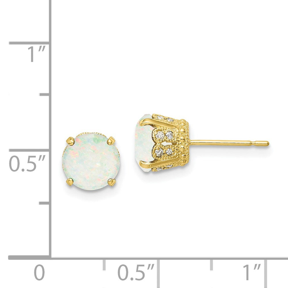 Tiara Collection Polished Diamond Lab Created Opal Post Earrings in 10k Yellow Gold