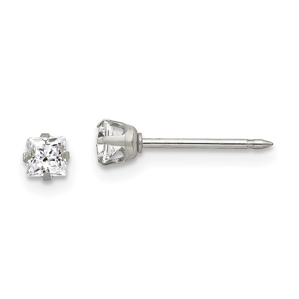 Inverness Stainless Steel 3mm Square CZ Post Earrings