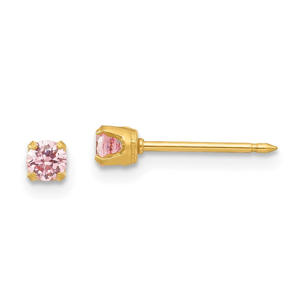 Inverness 24k Plated 3mm Pink CZ Post Earrings in Base Metal