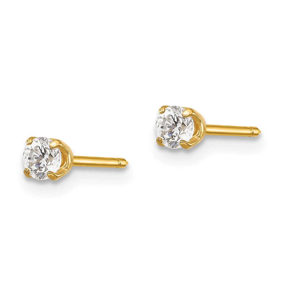 Inverness 14k 3mm CZ Long Post Earrings in 14k Yellow Gold