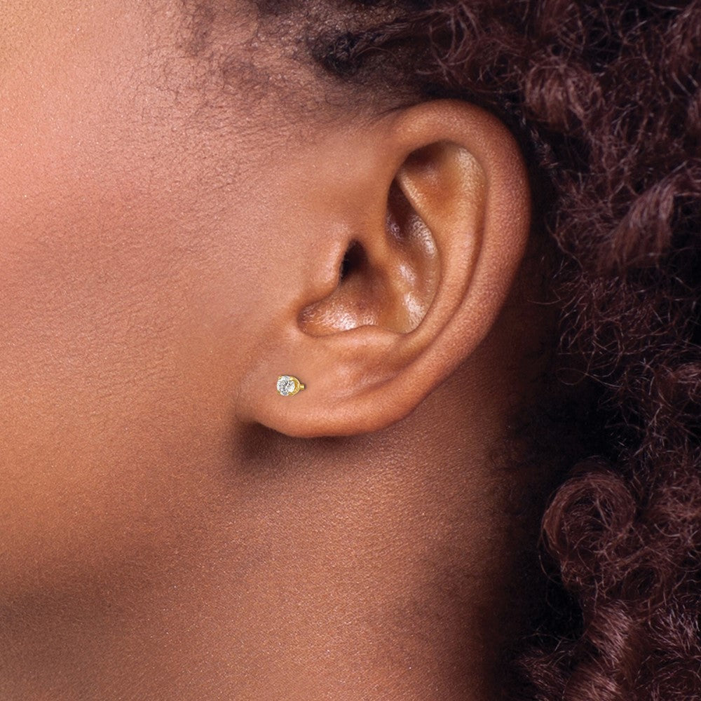 Inverness 14k 3mm CZ Long Post Earrings in 14k Yellow Gold
