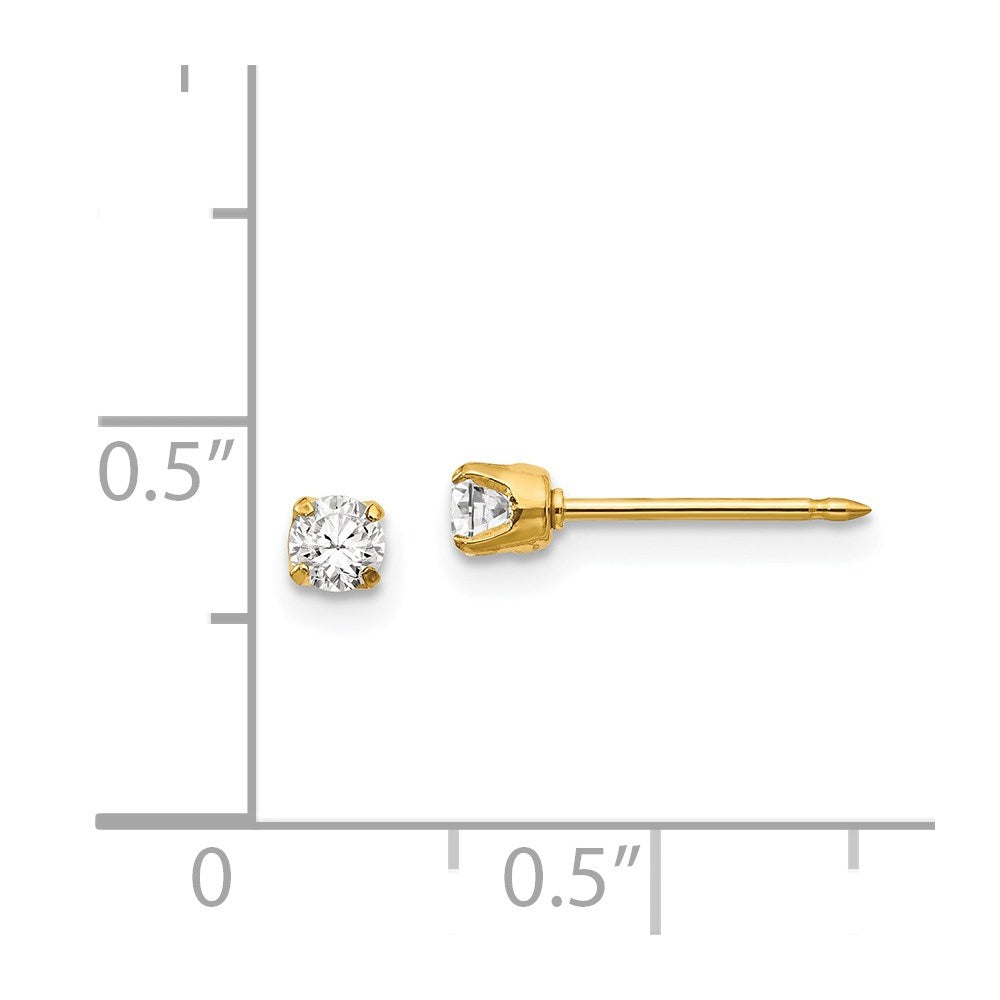 Inverness 14k 3mm CZ Long Post Earrings in 14k Yellow Gold