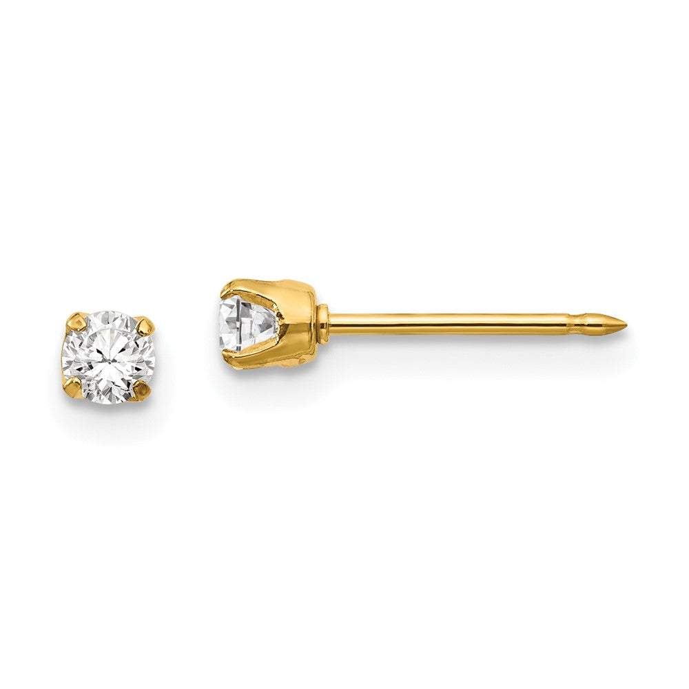 Inverness 14k 3mm CZ Long Post Earrings in 14k Yellow Gold