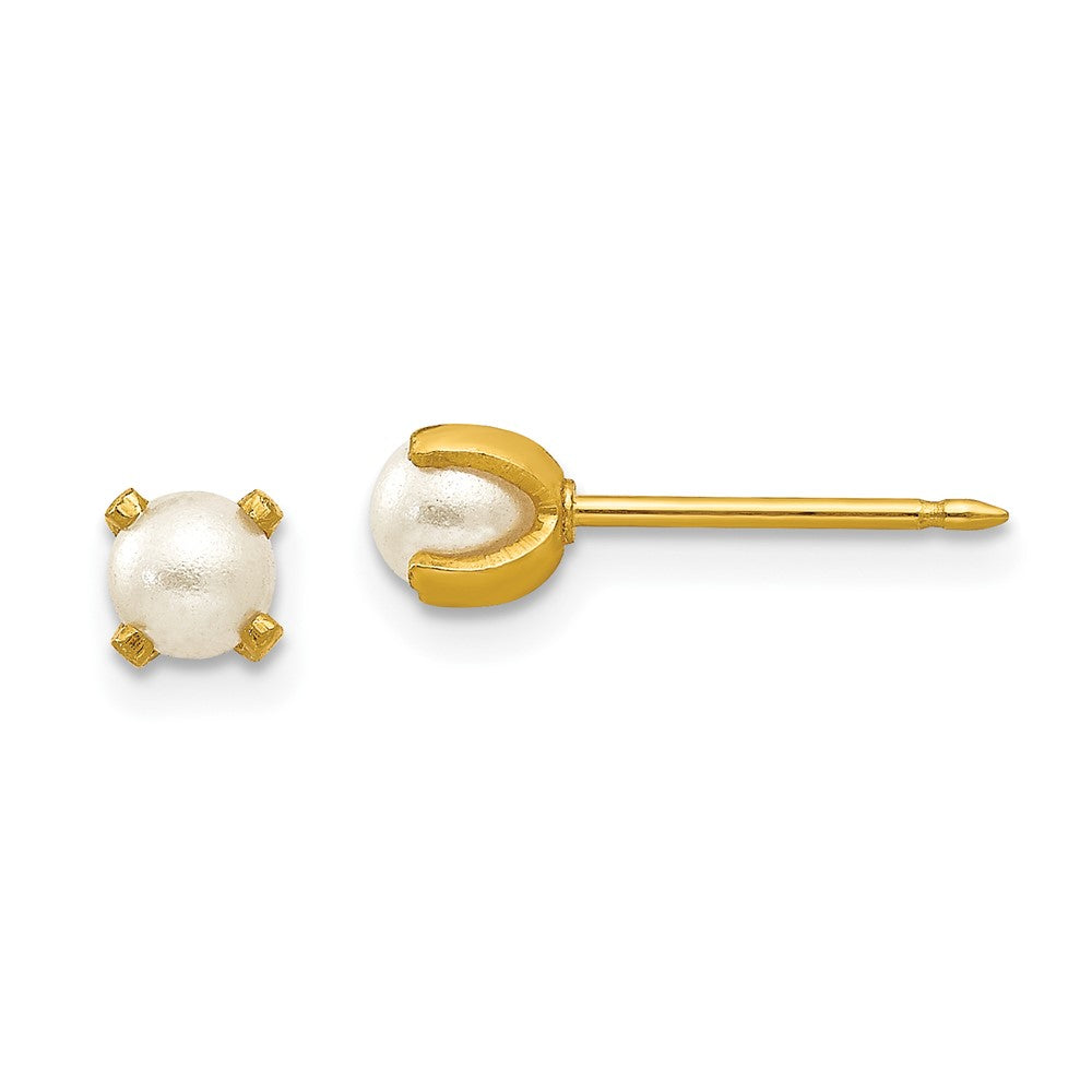Inverness 14k 4mm Simulated Pearl Earrings in 14k Yellow Gold