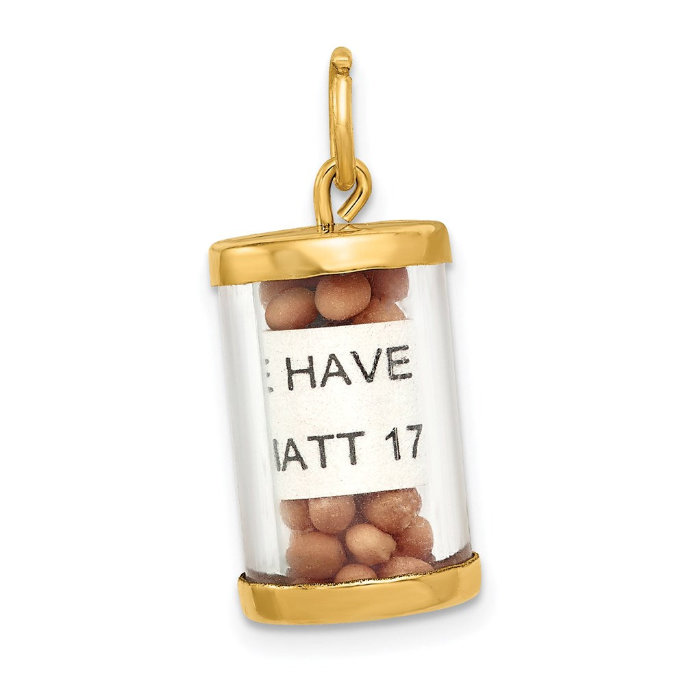 3-D Mustard Seeds Matthew 17 Scroll Pendant in 14k Yellow Gold