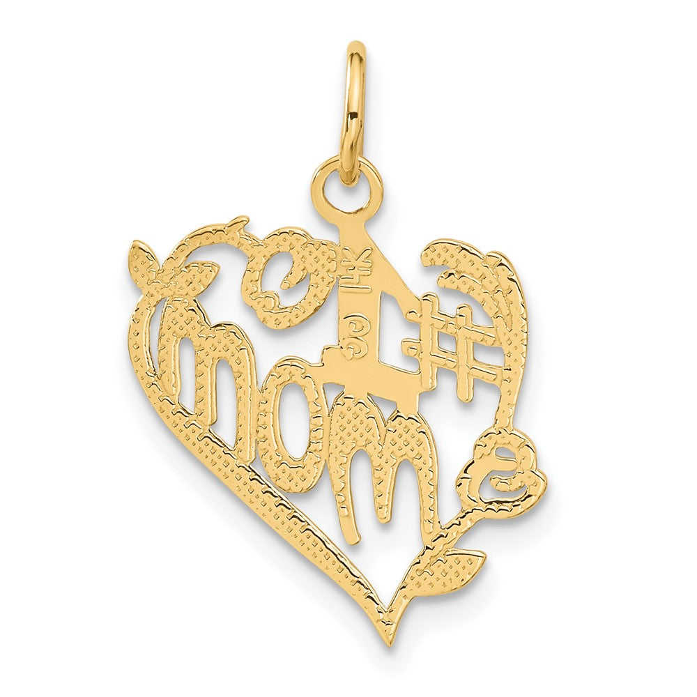 #1 Mom Heart Charm in 14k Yellow Gold