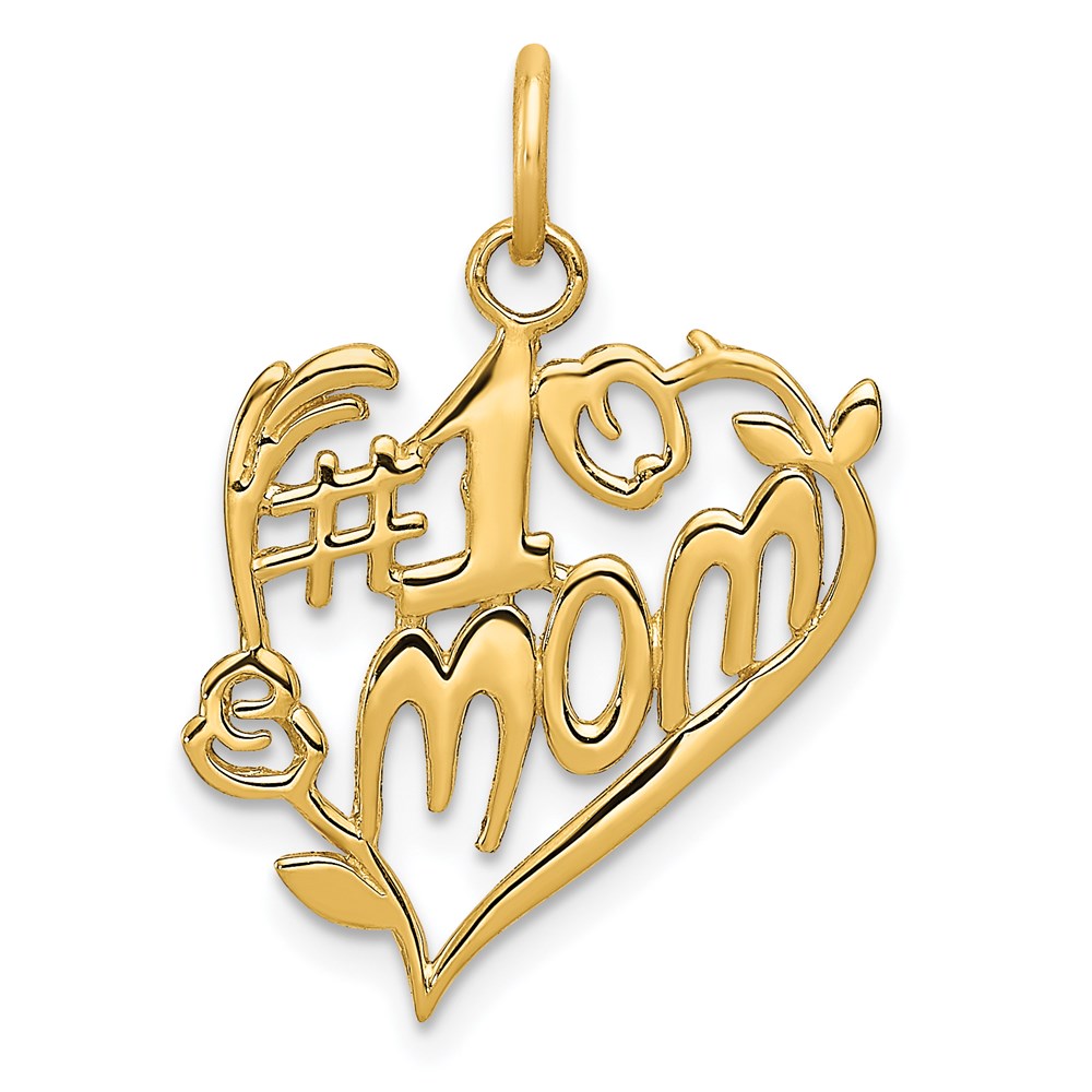 #1 Mom Heart Charm in 14k Yellow Gold