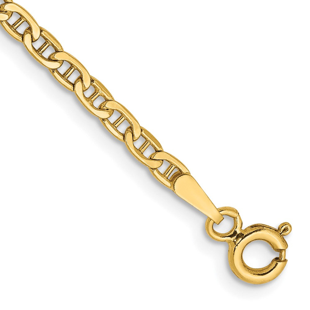10-inch 2.4mm Semi-Solid Anchor with Spring Ring Clasp Anklet in 14k Yellow Gold