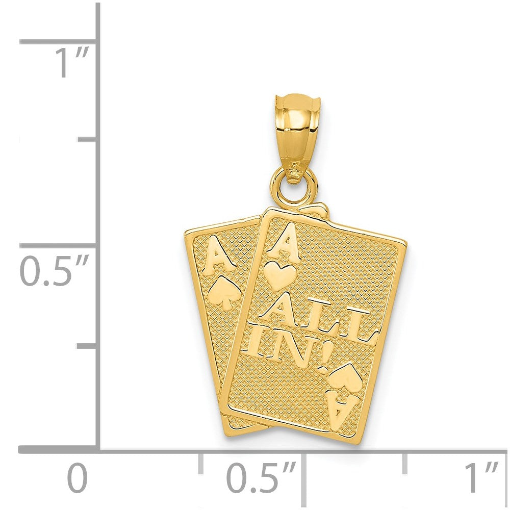 Ace of Hearts & Ace of Spades ALL IN! Cards Pendant in 14k Yellow Gold