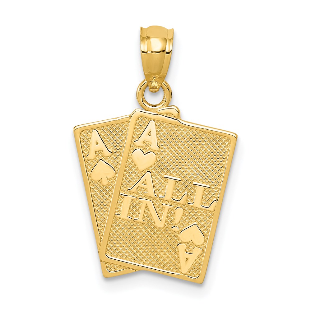 Ace of Hearts & Ace of Spades ALL IN! Cards Pendant in 14k Yellow Gold