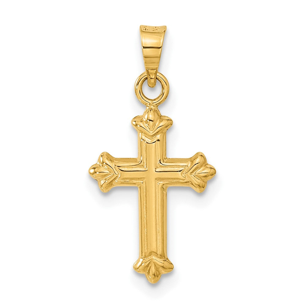 Fleur de Lis Hollow Cross Charm in 14k Yellow Gold