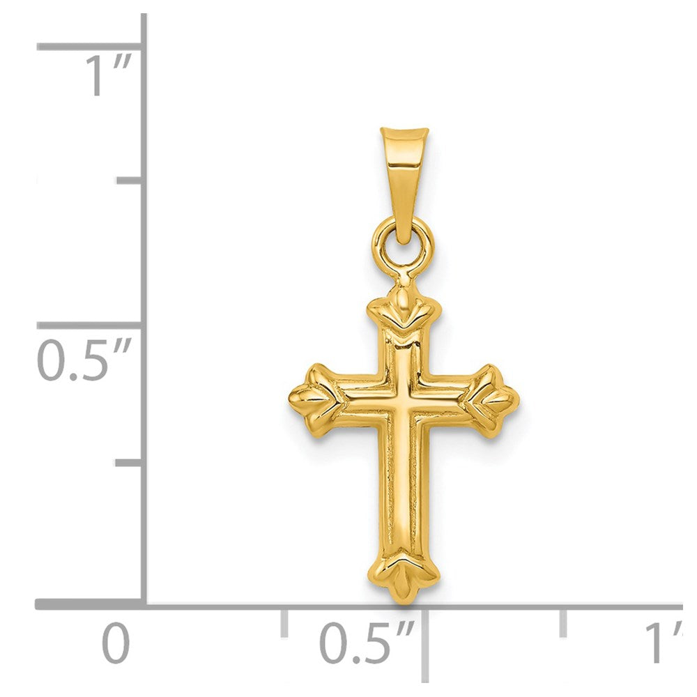 Fleur de Lis Hollow Cross Charm in 14k Yellow Gold