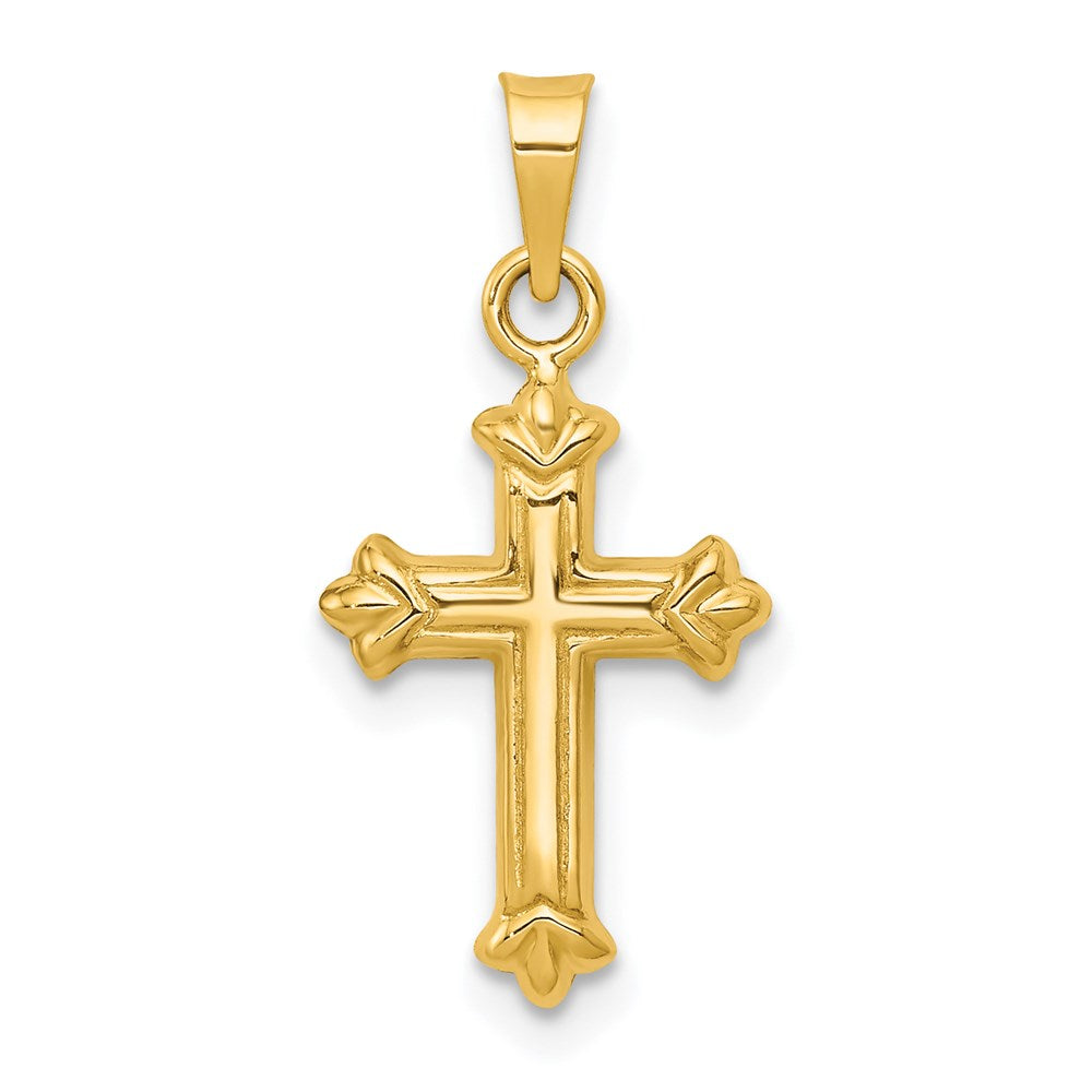 Fleur de Lis Hollow Cross Charm in 14k Yellow Gold