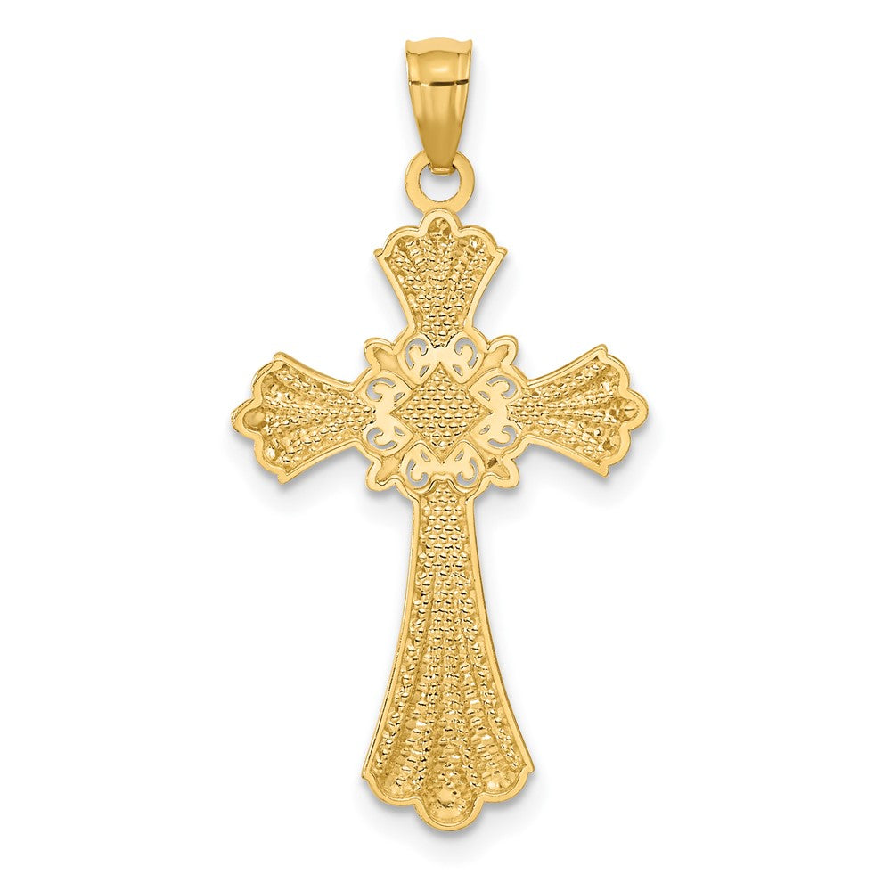 Diamond-Cut Cross Pendant in Rhodium-Plated 14k Yellow Gold