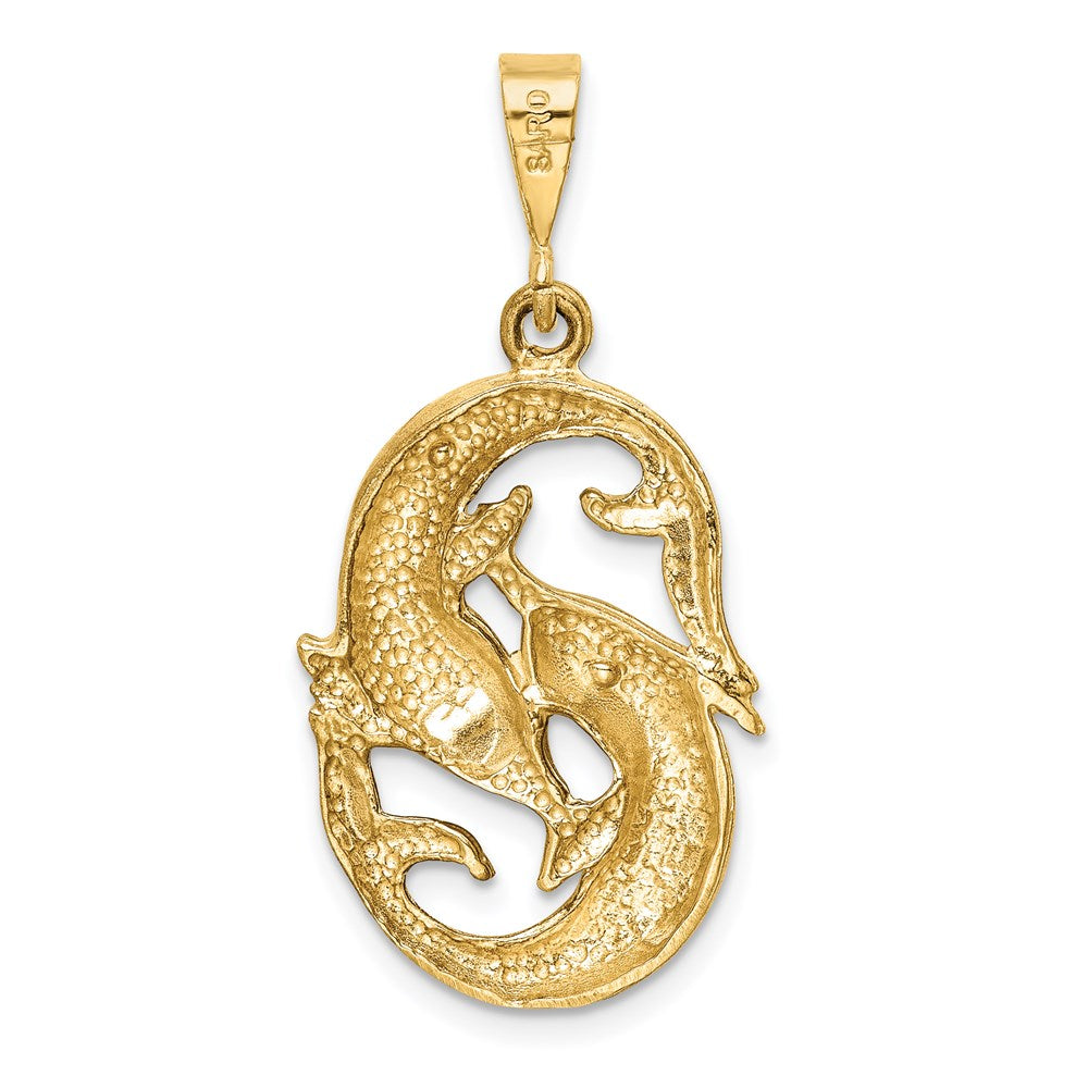 Satin Diamond-cut Pisces Zodiac Charm in 14k Yellow Gold