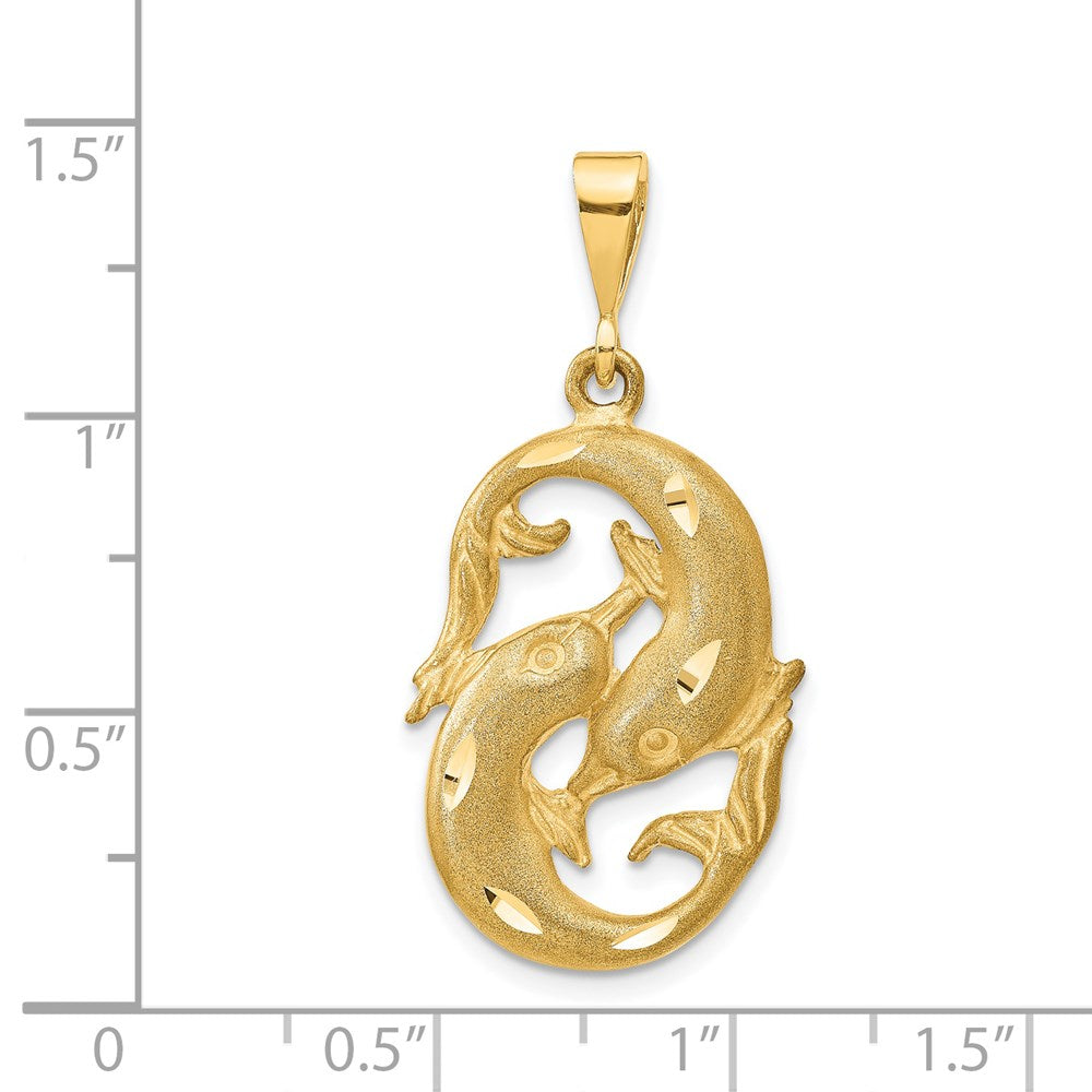Satin Diamond-cut Pisces Zodiac Charm in 14k Yellow Gold