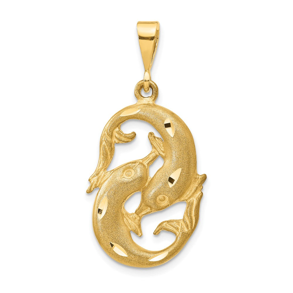 Satin Diamond-cut Pisces Zodiac Charm in 14k Yellow Gold