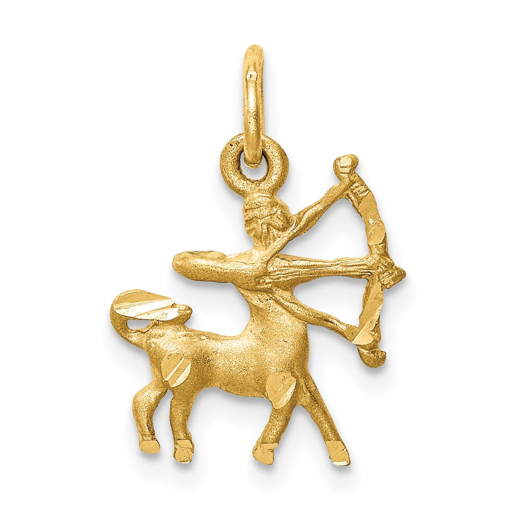 Satin Diamond-cut Sagittarius Zodiac Charm in 14k Yellow Gold