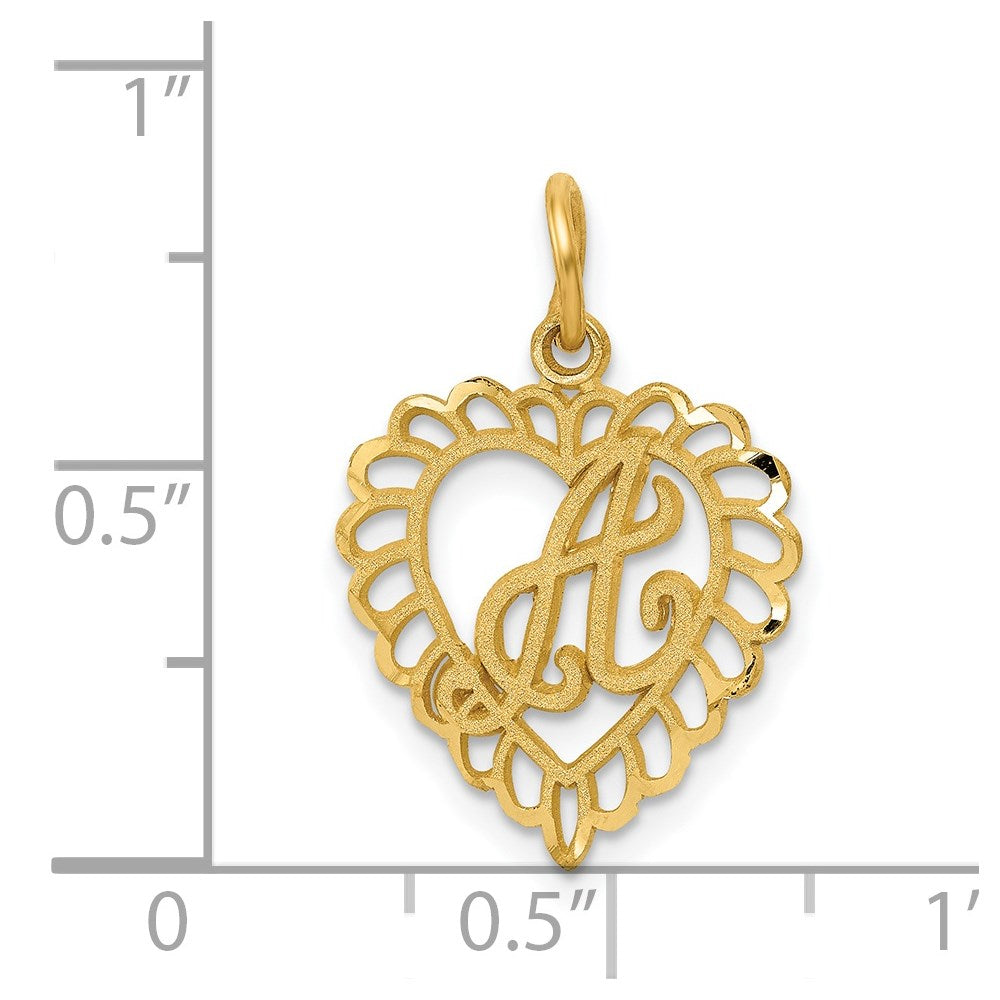 Heart Letter A Charm in 14k Yellow Gold