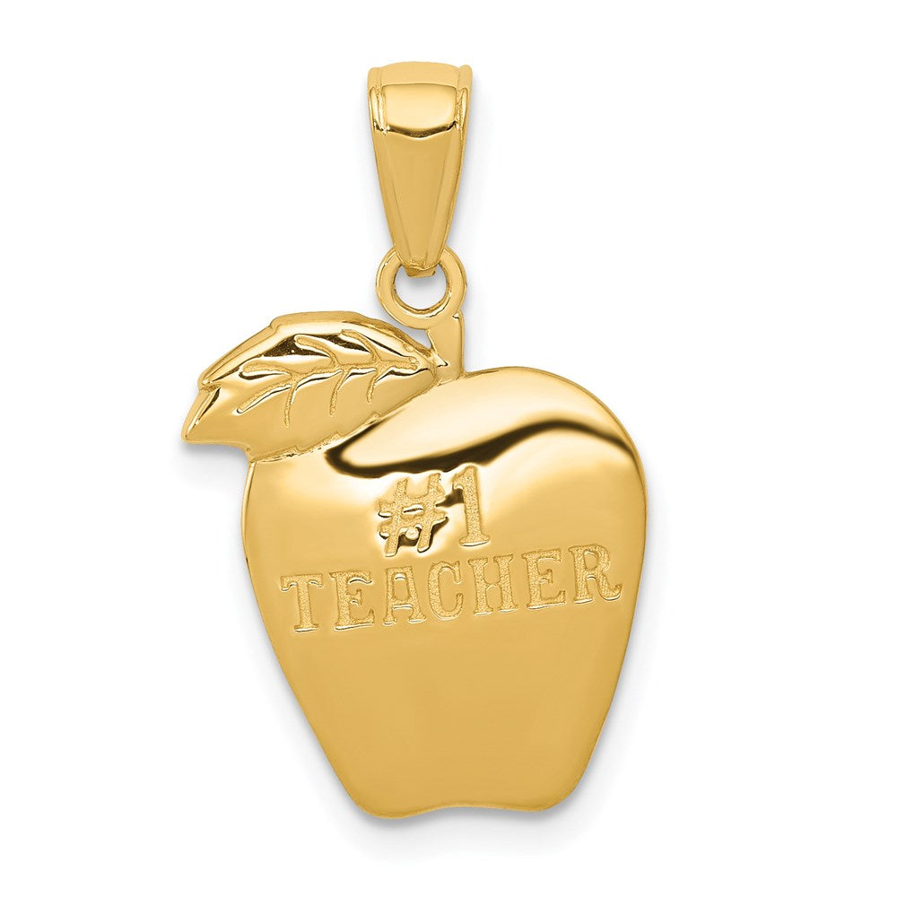 #1 TEACHER Apple Pendant in 14k Yellow Gold