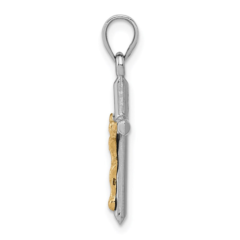 Two-tone Hollow Crucifix Charm in 14k Yellow & White Gold