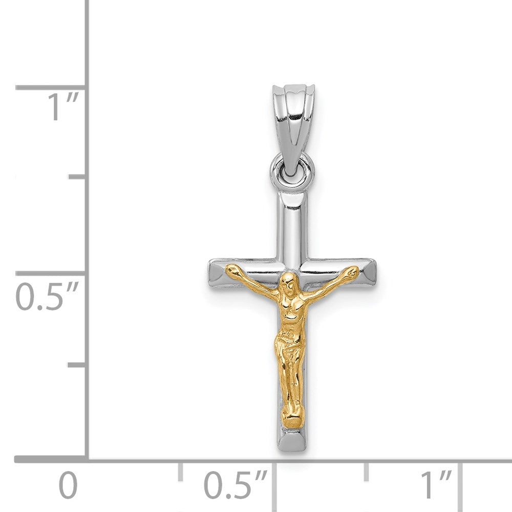 Two-tone Hollow Crucifix Charm in 14k Yellow & White Gold