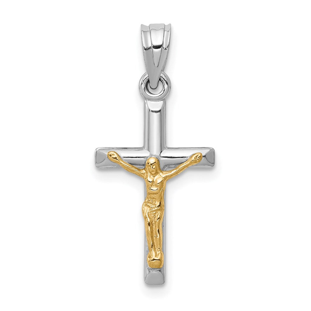 Two-tone Hollow Crucifix Charm in 14k Yellow & White Gold