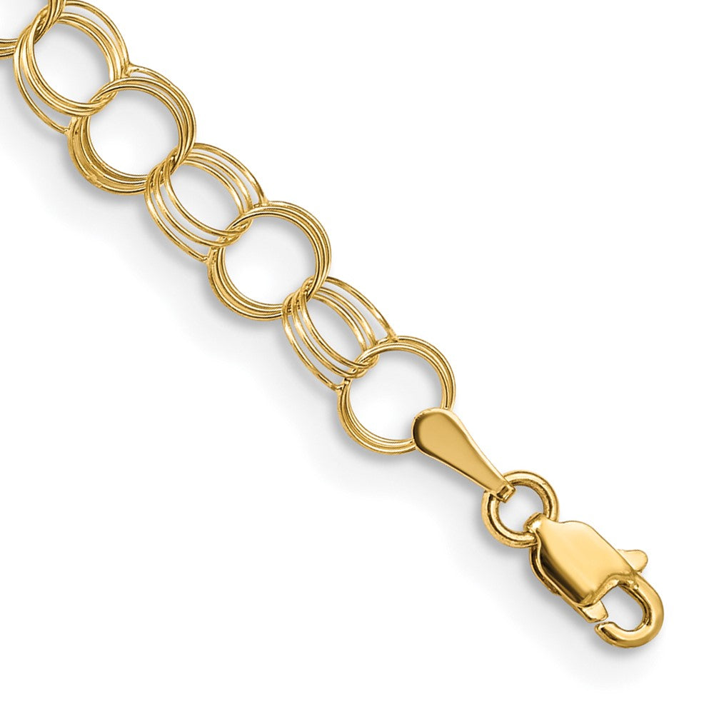 Solid Triple Link Charm Bracelet in 14k Yellow Gold