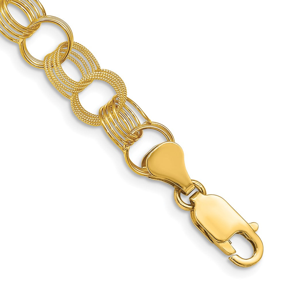 Solid Triple Link Charm Bracelet in 14k Yellow Gold