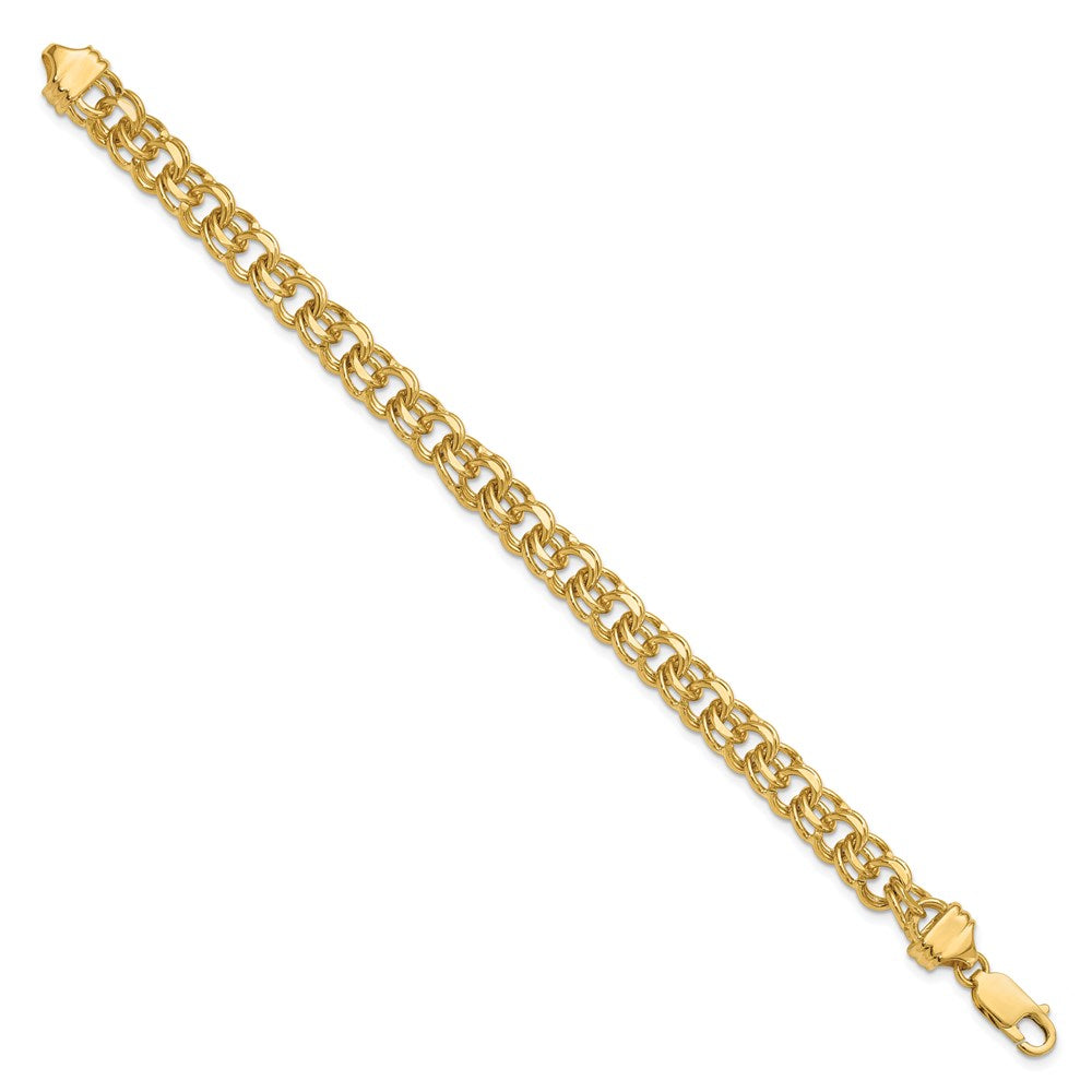 8in 7.5mm Solid Double Link Charm Bracelet in 14k Yellow Gold