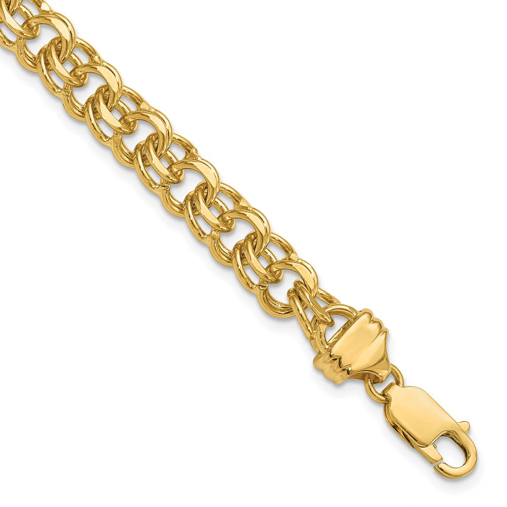 7in 7.5mm Solid Double Link Charm Bracelet in 14k Yellow Gold