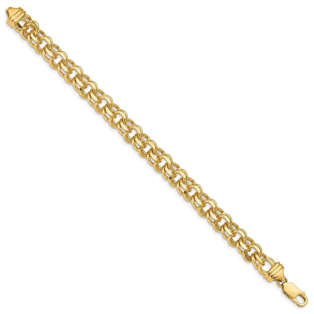 7in 8.5mm Solid Double Link Charm Bracelet in 14k Yellow Gold