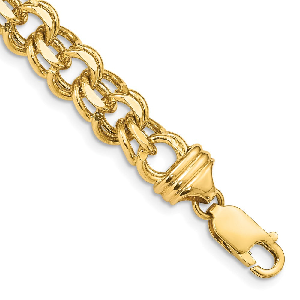 7in 8.5mm Solid Double Link Charm Bracelet in 14k Yellow Gold
